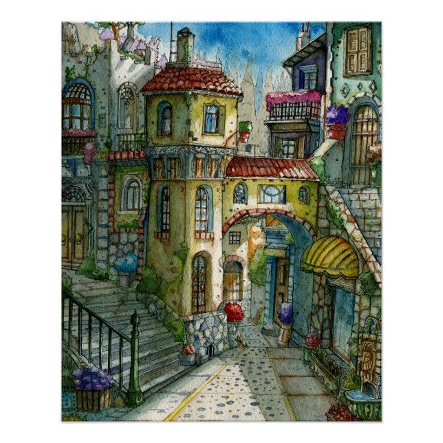 Callejón de Cuento de Hadas en Acuarela  Poster (Front)