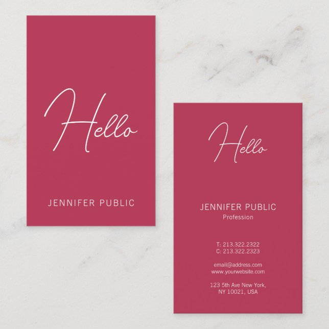 Calligraphed Hello Business Cards Modern Vertical (Front/Back)