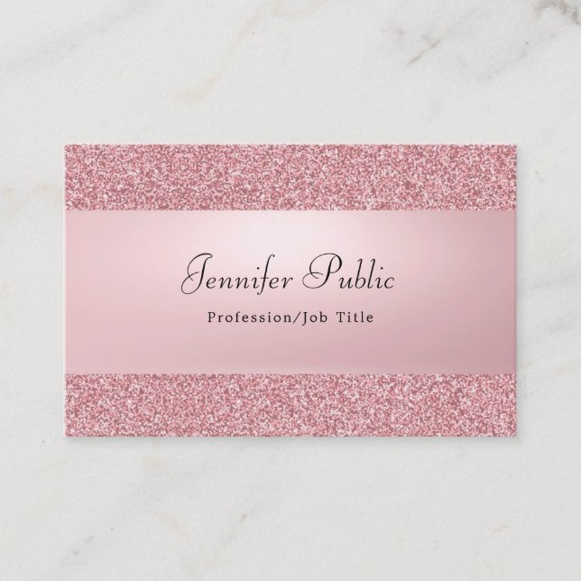Calligraphed Name Rose Gold Glitter Modern Elegant Business Card (Front)