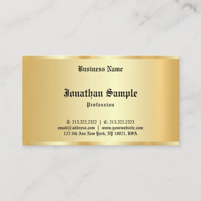 Calligraphed Personalised Faux Gold Template Business Card (Front)