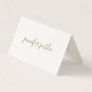 Calligraphed Script Cream White Gold Folded Luxury Business Card