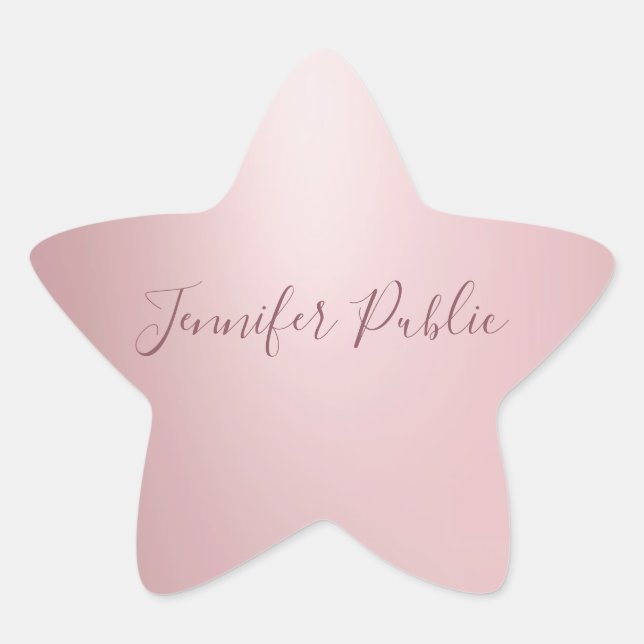Calligraphed Script Elegant Rose Gold Template Star Sticker (Front)