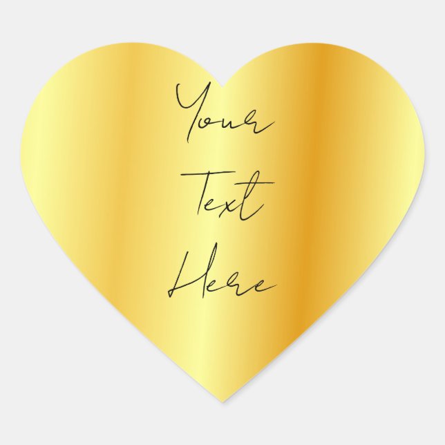 Calligraphed Script Faux Gold Add Your Text Here Heart Sticker (Front)