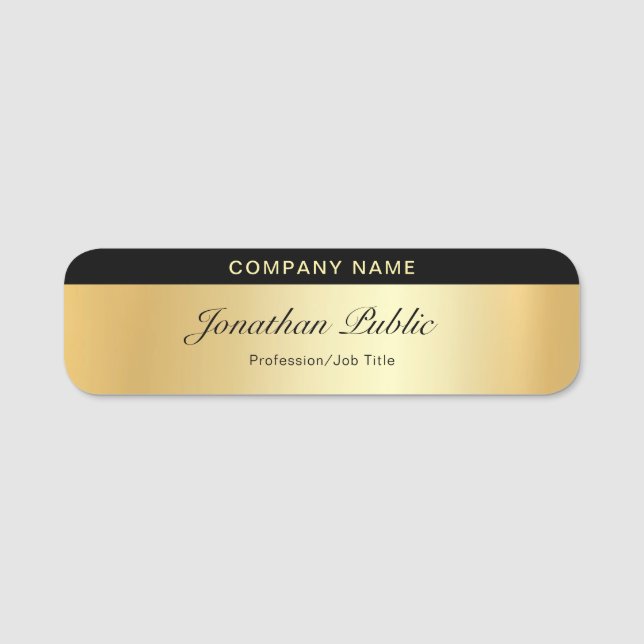 Calligraphed Script Gold Template Elegant Modern Name Tag (Front)
