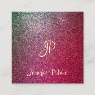 Calligraphed Script Modern Glamourous Glitter Square Business Card