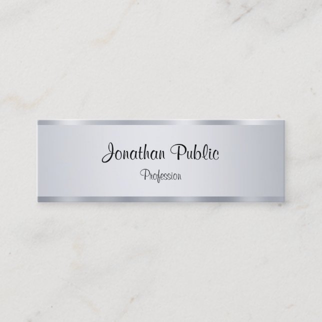 Calligraphed Script Silver Template Elegant Modern Mini Business Card (Front)