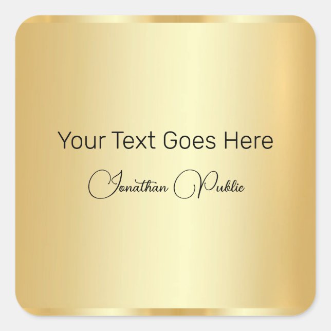 Calligraphed Script Template Gold Look Elegant Square Sticker (Front)
