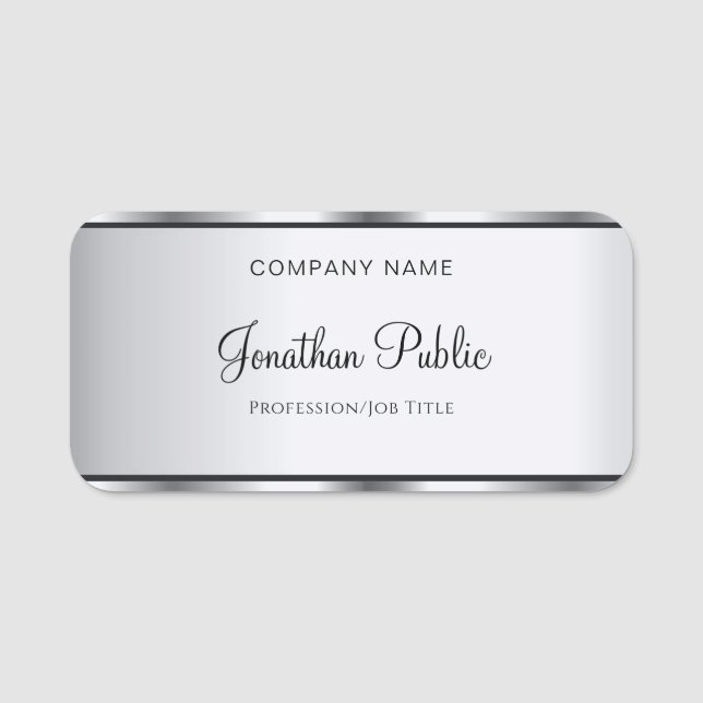 Calligraphed Script Text Modern Template Elegant Name Tag (Front)