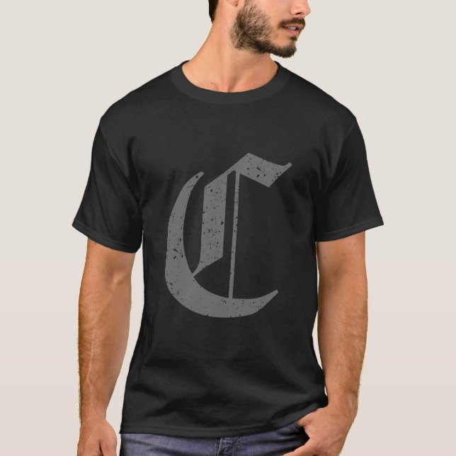 Calligraphic Capital Letter C Grunge T-Shirt (Front)