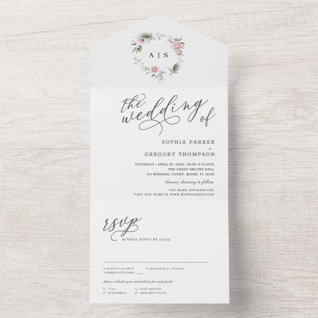 Calligraphic | Minimalistic Floral Wedding All In One Invitation (Inside)
