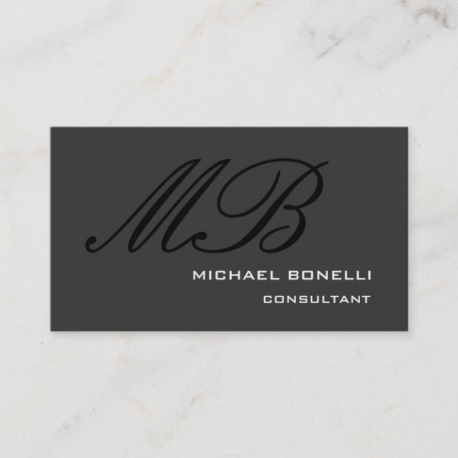 Calligraphic Monogram Grey Black Business Card (Front)