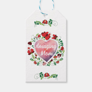 Calligraphic Script Amazing Mum Mother day Heart  Gift Tags