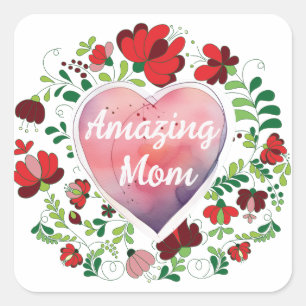 Calligraphic Script Amazing Mum Mother day Heart Square Sticker