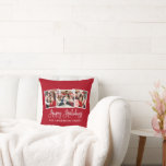 Calligraphy 3 Photo Happy Holidays Red Cushion<br><div class="desc">Modern Fun Calligraphy Script 3 Photo Happy Holidays Pillow - Red Background</div>