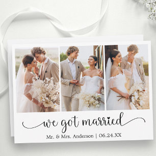 Calligraphy 3 Photo Heart We Got Married Announcement