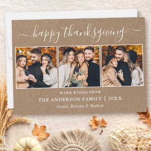 Calligraphy 3 Photo Kraft Thanksgiving Holiday Card