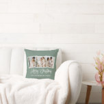 Calligraphy 3 Photo Merry Christmas Sage Green Cushion<br><div class="desc">Modern Fun Calligraphy Script 3 Photo Merry Christmas Pillow - Sage Green Background</div>