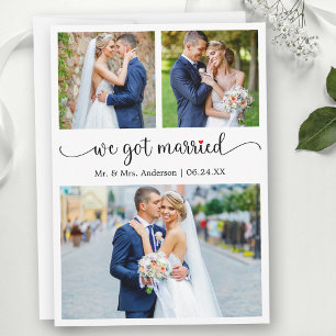 Calligraphy 3 Photo Red Heart We Got Married Announcement
