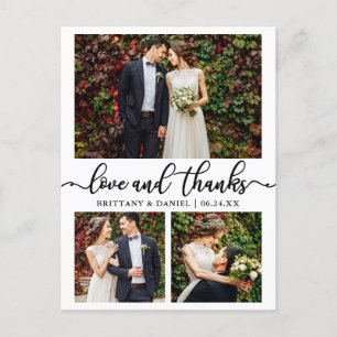 Calligraphy 3 Photo Wedding Collage Thank You Postcard