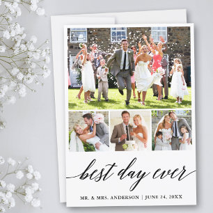 Calligraphy 4 Photo Best Day Ever Wedding Thank You Card