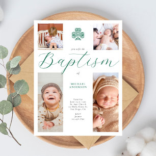 Calligraphy 4 Photo Cross Shamrock Irish Baptism Postcard