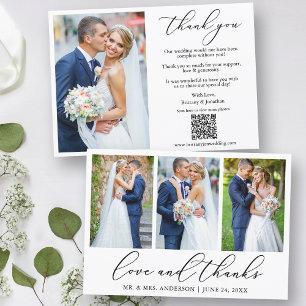 Calligraphy 4 Photo Love Thanks QR Code Wedding Thank You Card
