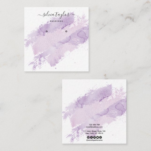 Calligraphy Abstract  Earring display logo Busines Square Business Card (Front/Back)