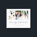 Calligraphy Always & Forever Wedding Photo Collage Canvas Print<br><div class="desc">Beautiful canvas print with a wedding photo collage with three of your photos inside thin grey frames on a white print. Always & forever written in a wonderful dark grey calligraphy script. Personalise with three wedding photos,  your names,  and wedding date!</div>