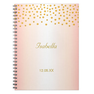 Calligraphy and Gold Confetti on Rose Gold Notebook