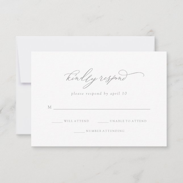 Calligraphy and Minimalist | Grey Wedding RSVP Card (Front)
