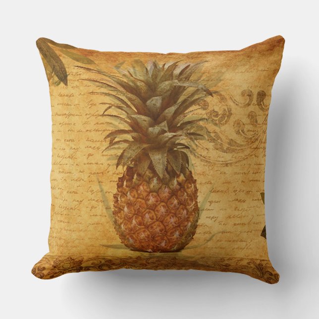 Calligraphy and Vintage Pineapple Art Cushion (Front)