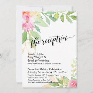 Calligraphy and Watercolor Flowers Reception Invitation