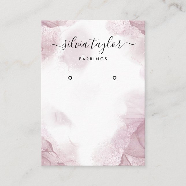 Calligraphy art Blush Pink Earring display card (Front)