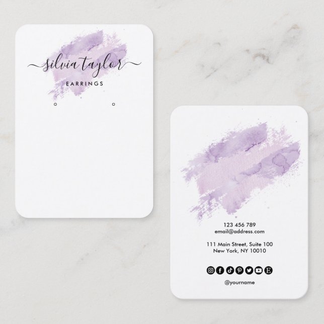 Calligraphy art Earring display card lavender (Front/Back)