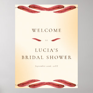 Calligraphy Autumn Leaf Bridal Shower Welcome Poster