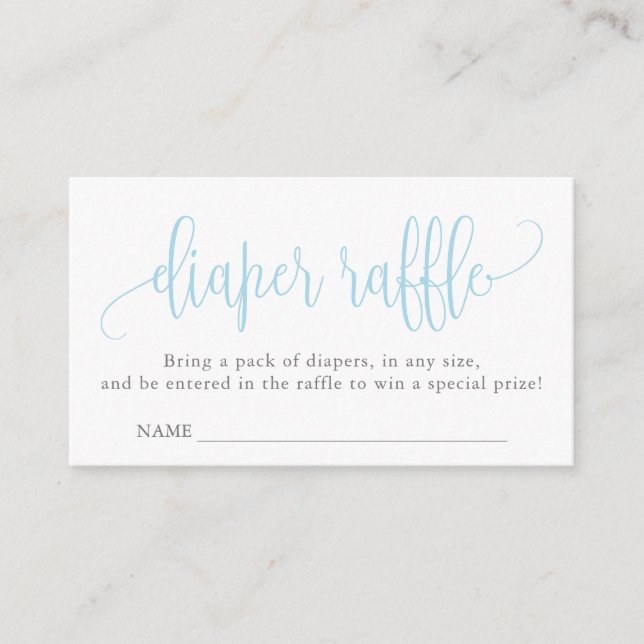 Calligraphy Baby Shower Diaper Raffle, Blue Enclosure Card (Front)