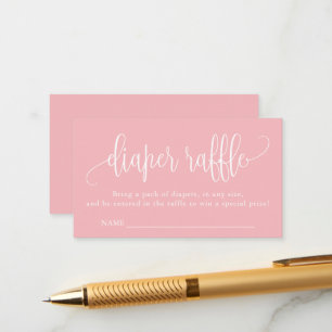 Calligraphy Baby Shower Diaper Raffle, Pink White Enclosure Card