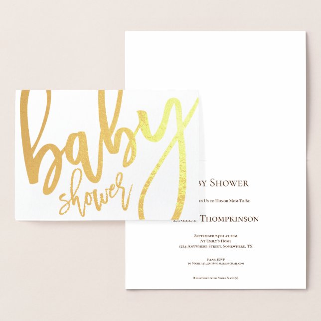 Calligraphy baby shower Invitation Gold Foil Card (Display)