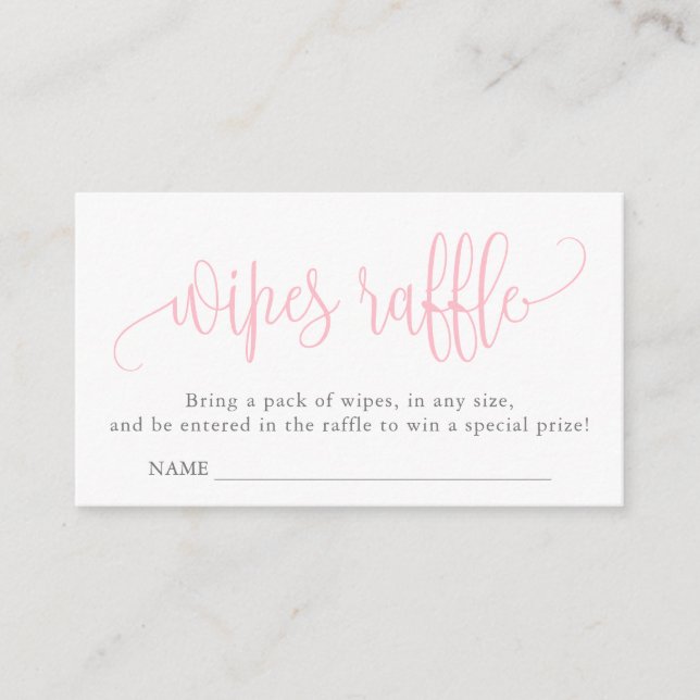 Calligraphy Baby Shower Wipes Raffle, Baby Pink Enclosure Card (Front)