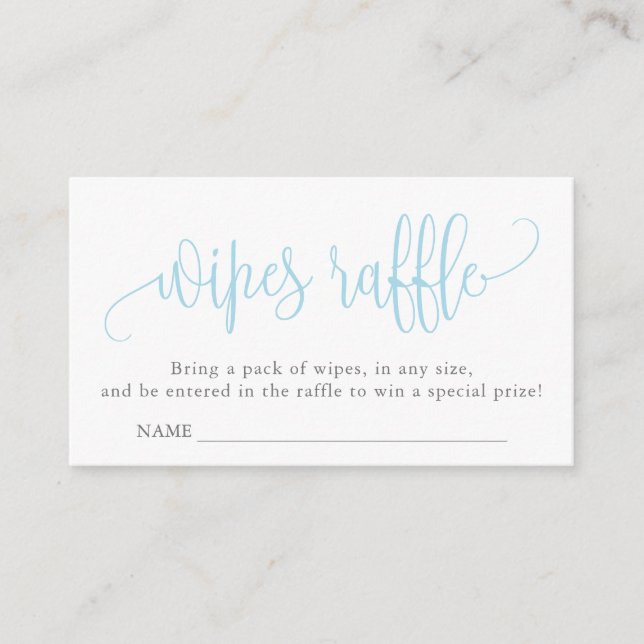 Calligraphy Baby Shower Wipes Raffle, Light Blue Enclosure Card (Front)