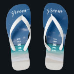 Calligraphy Beach Groom Wedding Party Flip Flops<br><div class="desc">Calligraphy beach Groom wedding party flip flops with wide straps and customisable text - you can add Groom's name</div>