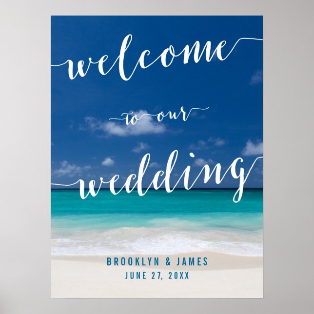 Calligraphy Beach Wedding Reception Sign 18x24 (Front)
