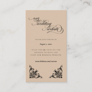 Calligraphy Beige & Black RSVP Wedding Website Enclosure Card