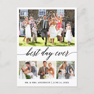 Calligraphy Best Day Ever 4 Photo Thank You Postcard