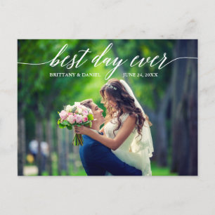 Calligraphy Best Day Ever Wedding Photo Thank You Postcard
