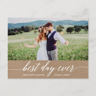 Calligraphy Best Day Ever Wedding Thank You Kraft Postcard