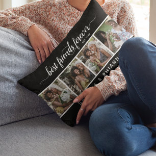 Calligraphy Best Friends Forever Photo Collage Lumbar Cushion