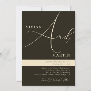 Calligraphy Big Bold "And" Dark Green Wedding Invitation