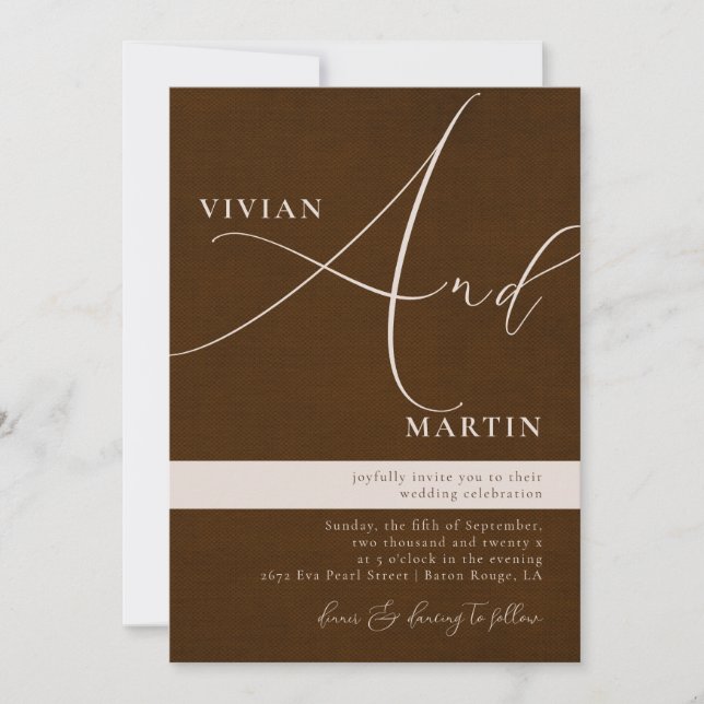 Calligraphy Big Bold "And" Espresso Brown Wedding Invitation (Front)