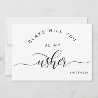 Calligraphy Black and White, Be My Usher Card